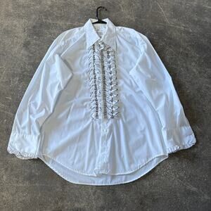 Vintage After Six Ruffle Tuxedo Shirt Mens XL 4 White Long Sleeve Button Up 70s